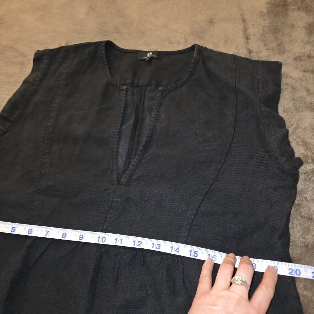 AG Adriano Goldschmied Trista Black Linen Chambray Notch V-Neck Blouse Small - Picture 12 of 14